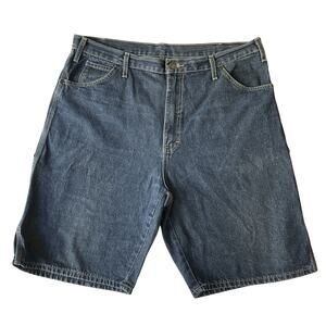 Dickies Men Shorts 38 Blue Denim Cargo DX200SMD Workwear Logo 10" Inseam Relaxed